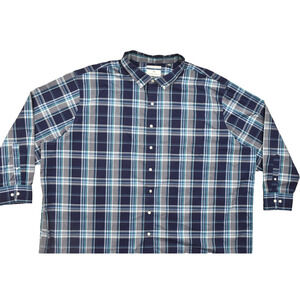 Oak Hill Premium 4XL Button Down Shirt Blue Green Plaid 100% Cotton Wrinkle Free